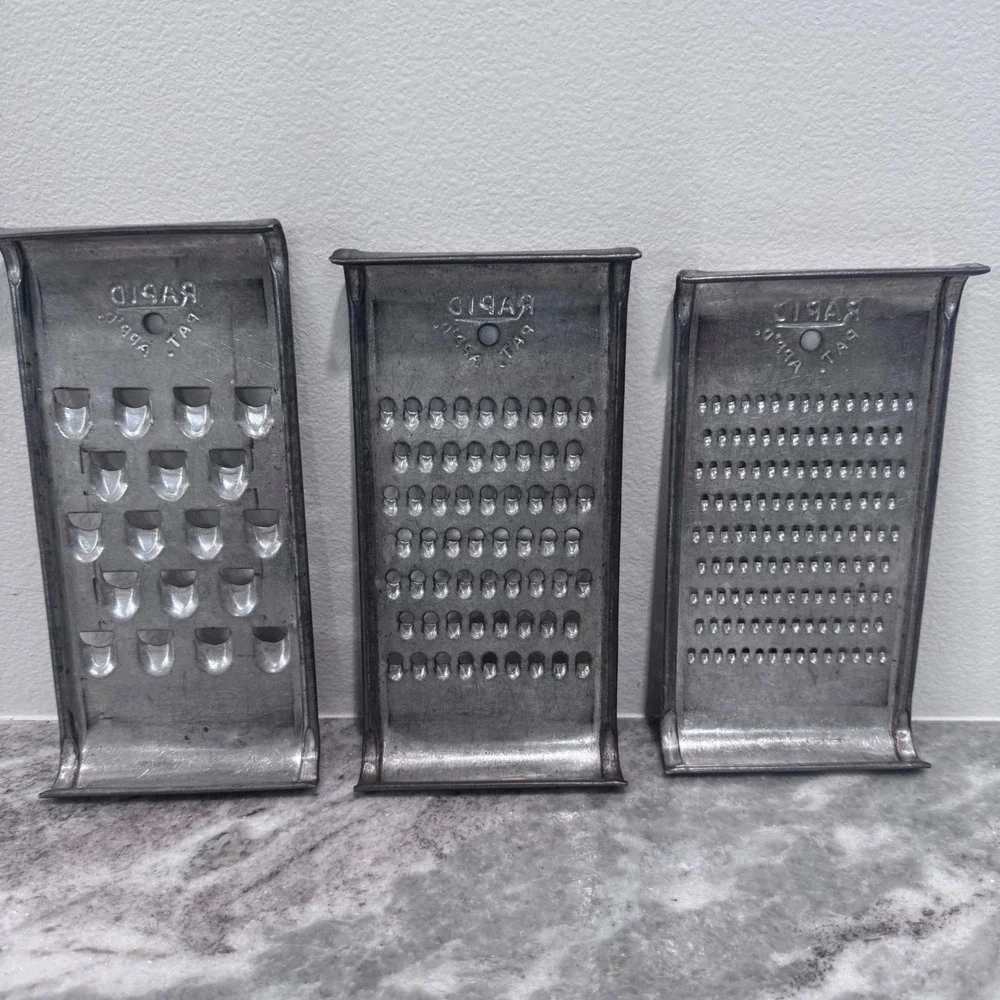 Vintage Rapid Metal Hand Grater Set of 3 Coarse Medium Fine Shredder Farmhouse